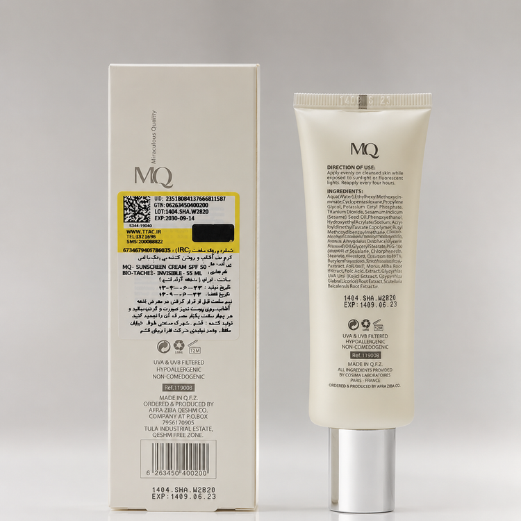 کرم ضد آفتاب ضدلک و روشنکننده بیرنگ ام کیو (MQ) مدل بایوتچ SPF50 حجم 55 میلیلیتر