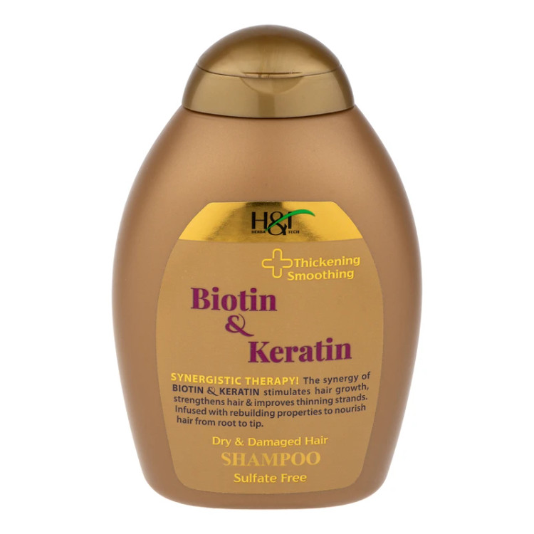 شامپو مو هرباتک مدل Biotin & Keratin مناسب موهای خشک و آسیب دیده حجم ۳۸۵ میلیلیتر